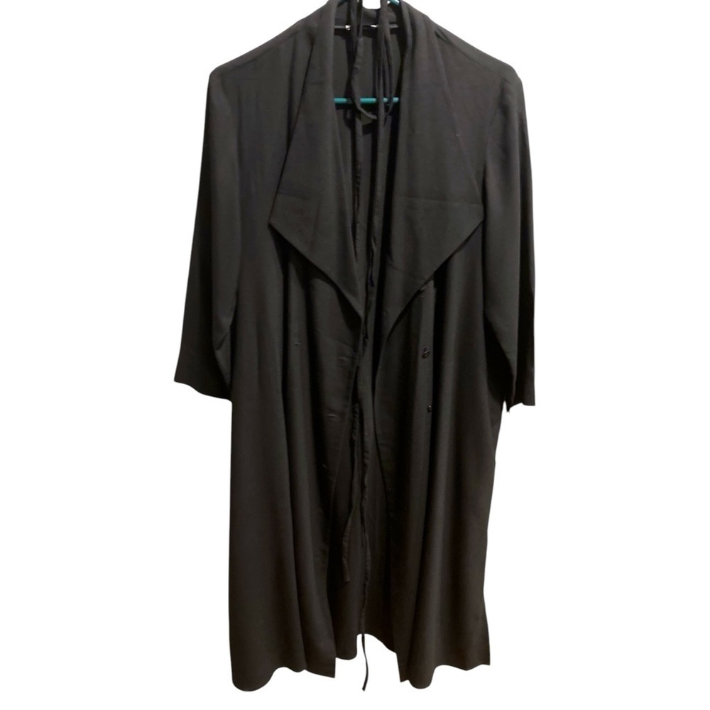 M.M. LaFleur ✘ Suzanne Trench Light Wrap Tie Collared Shirt Dress, Black, M - Picture 10 of 16